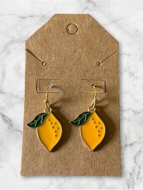 Lemon Drop Enamel Dangle Earrings - Yellow & Green